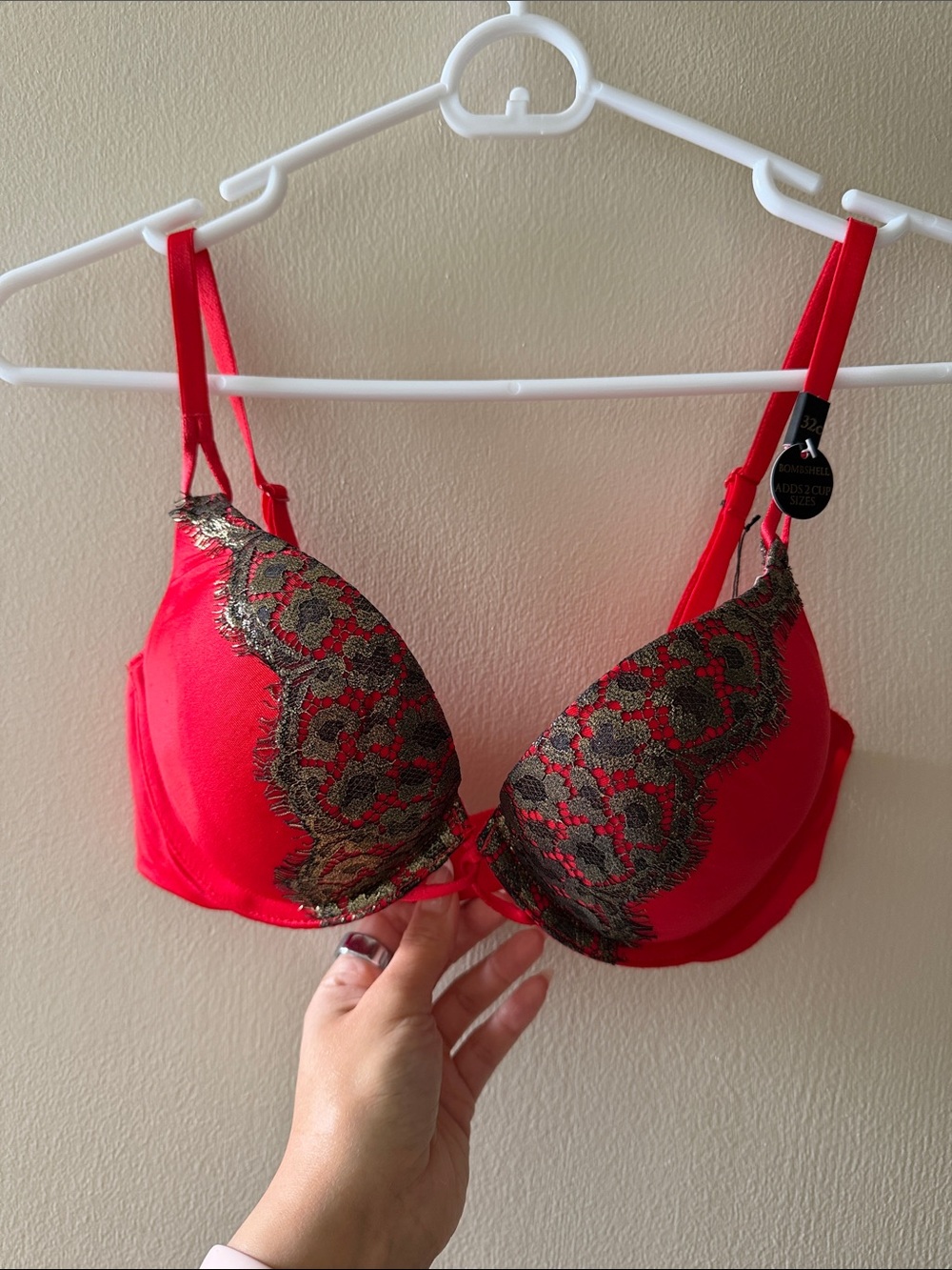 Victoria's Secret Red Push-Up Bra with Black & Gold Lace